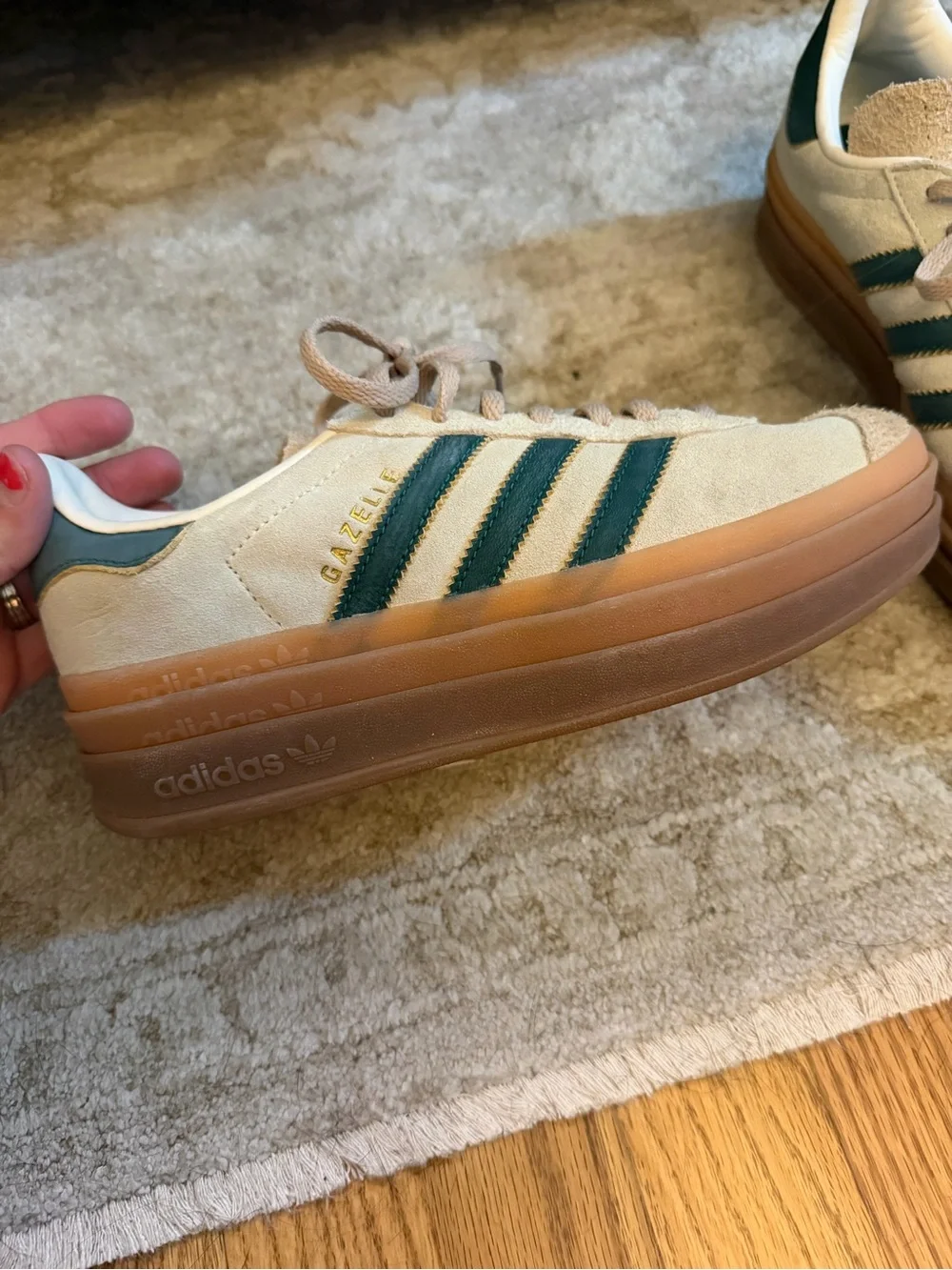 Adidas Gazelle Platform Green and Tan